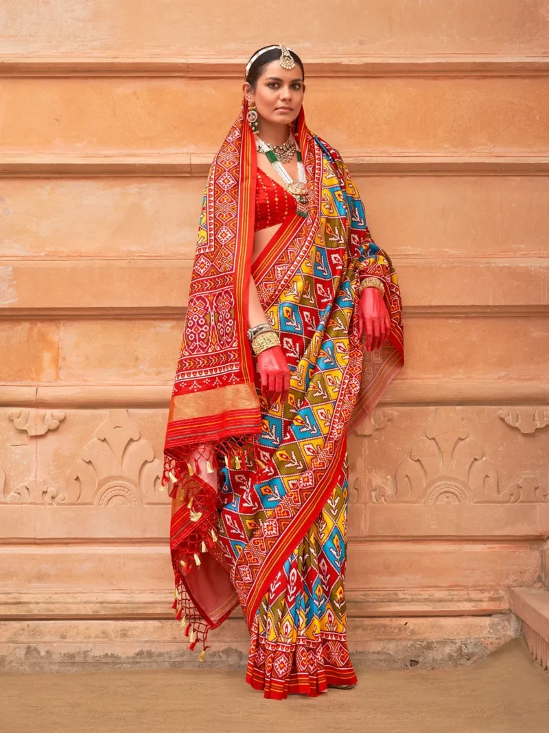 Jasper Orange Printed Patola Saree - Image 2