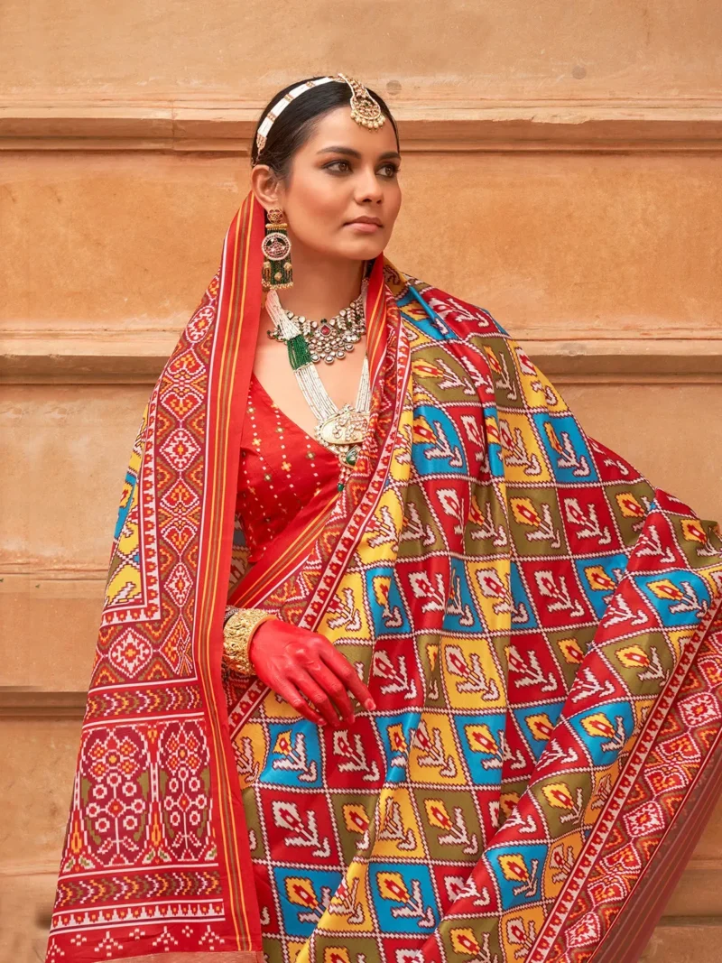 Jasper Orange Printed Patola Saree - Image 3