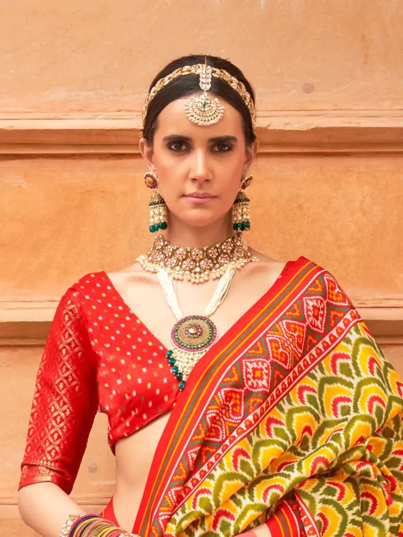 Tulip Tree Yellow Printed Patola Saree - Image 3