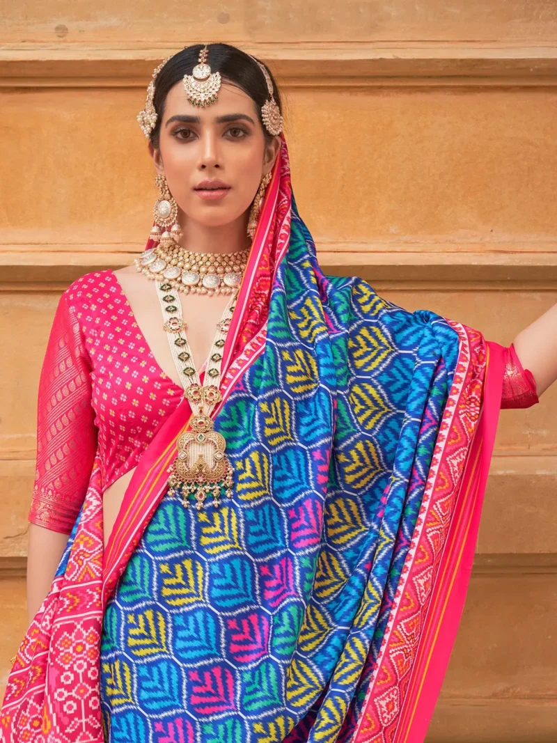 Ship Cove Blue Printed Patola Saree - Image 2