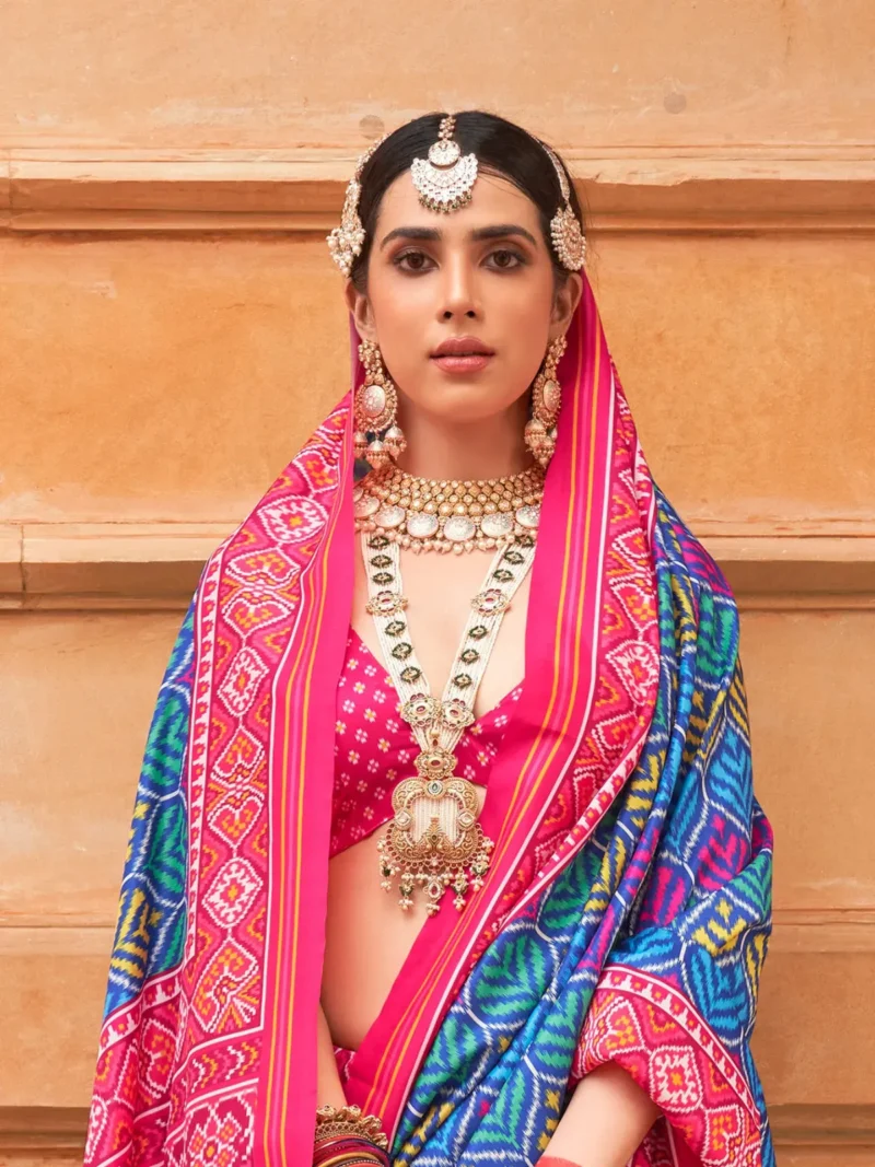 Ship Cove Blue Printed Patola Saree - Image 3