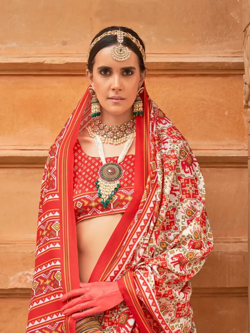 Husk Green Printed Patola Saree - Image 2