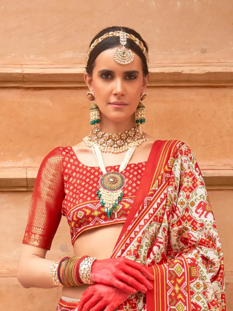 Husk Green Printed Patola Saree - Image 3