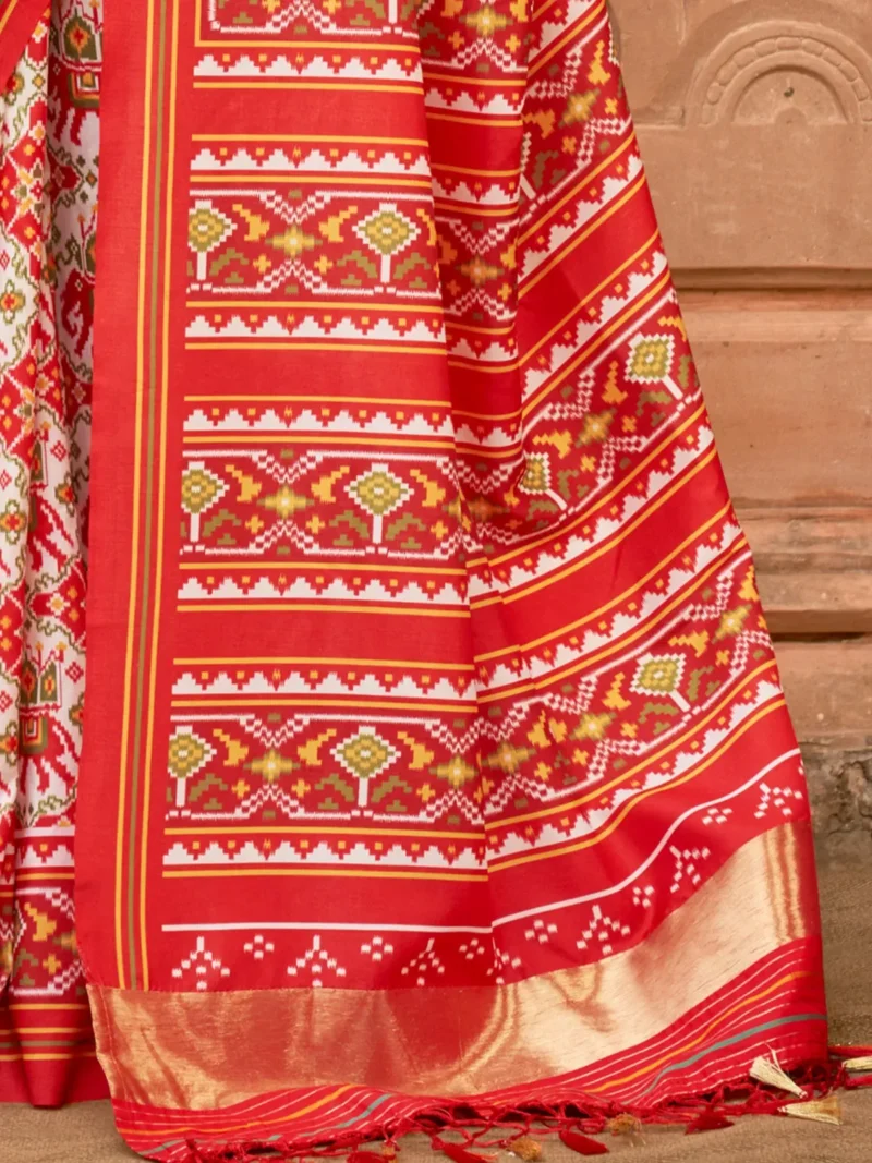 Husk Green Printed Patola Saree - Image 4