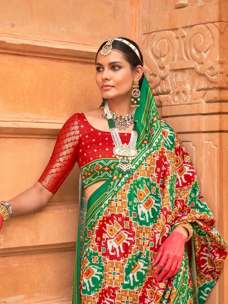 Equator Green Printed Patola Saree - Image 2