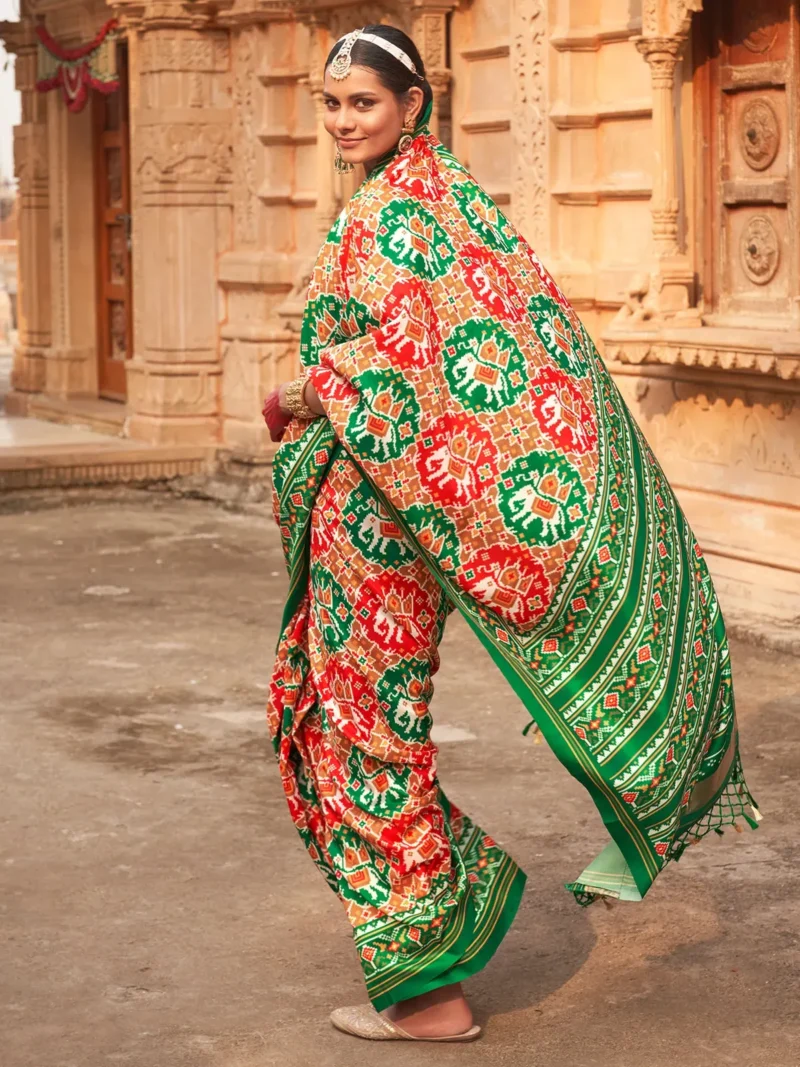 Equator Green Printed Patola Saree - Image 3