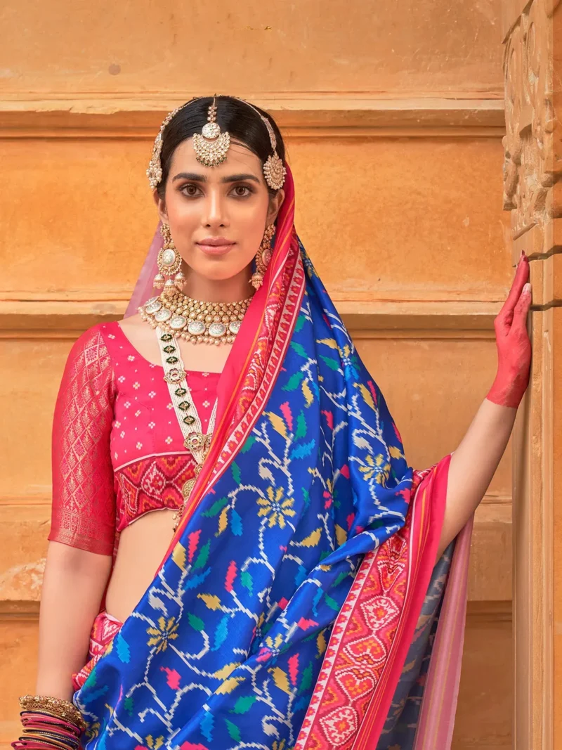 Royal Blue Printed Patola Saree - Image 3
