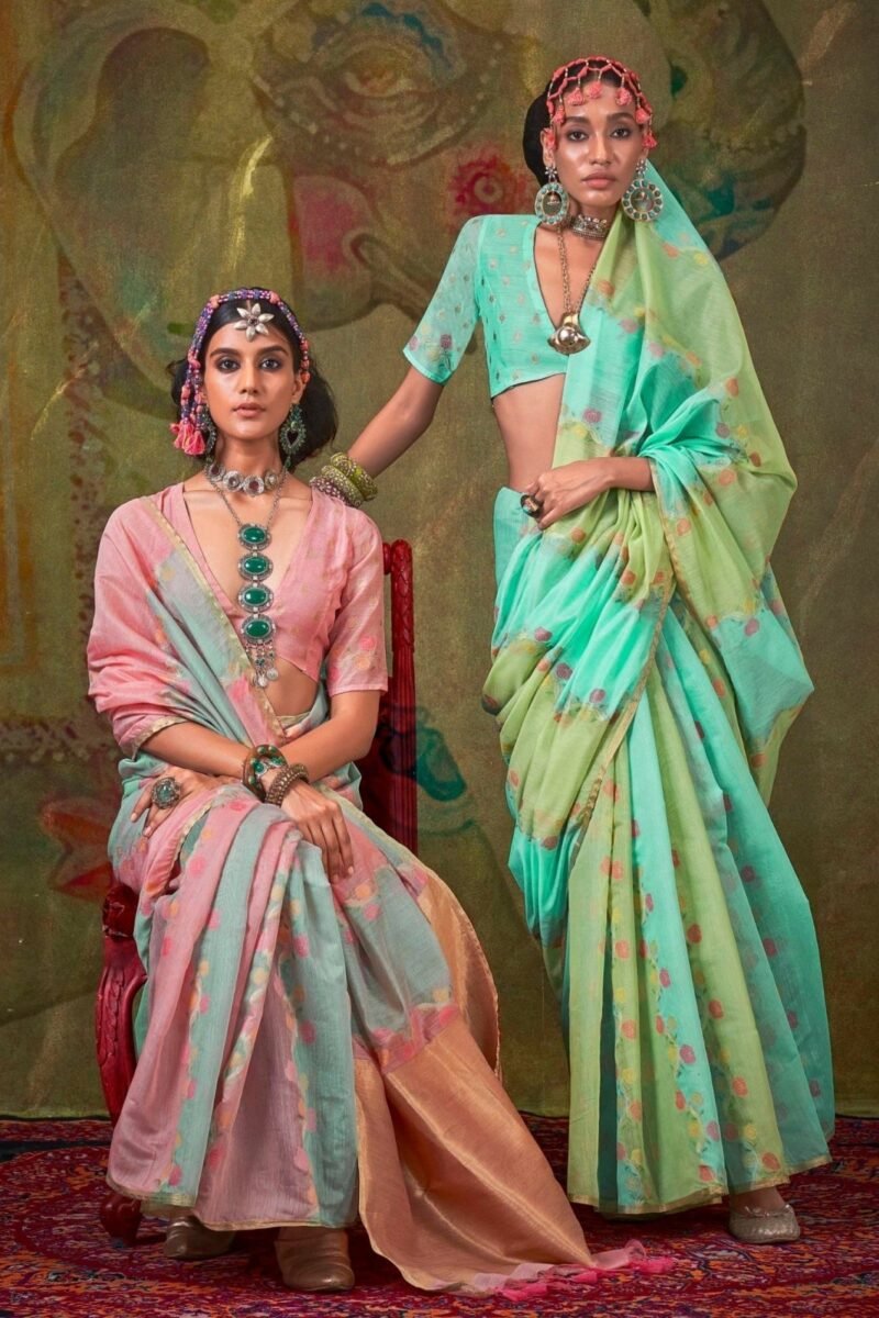 Aqua Green Organza Silk Saree - Image 3