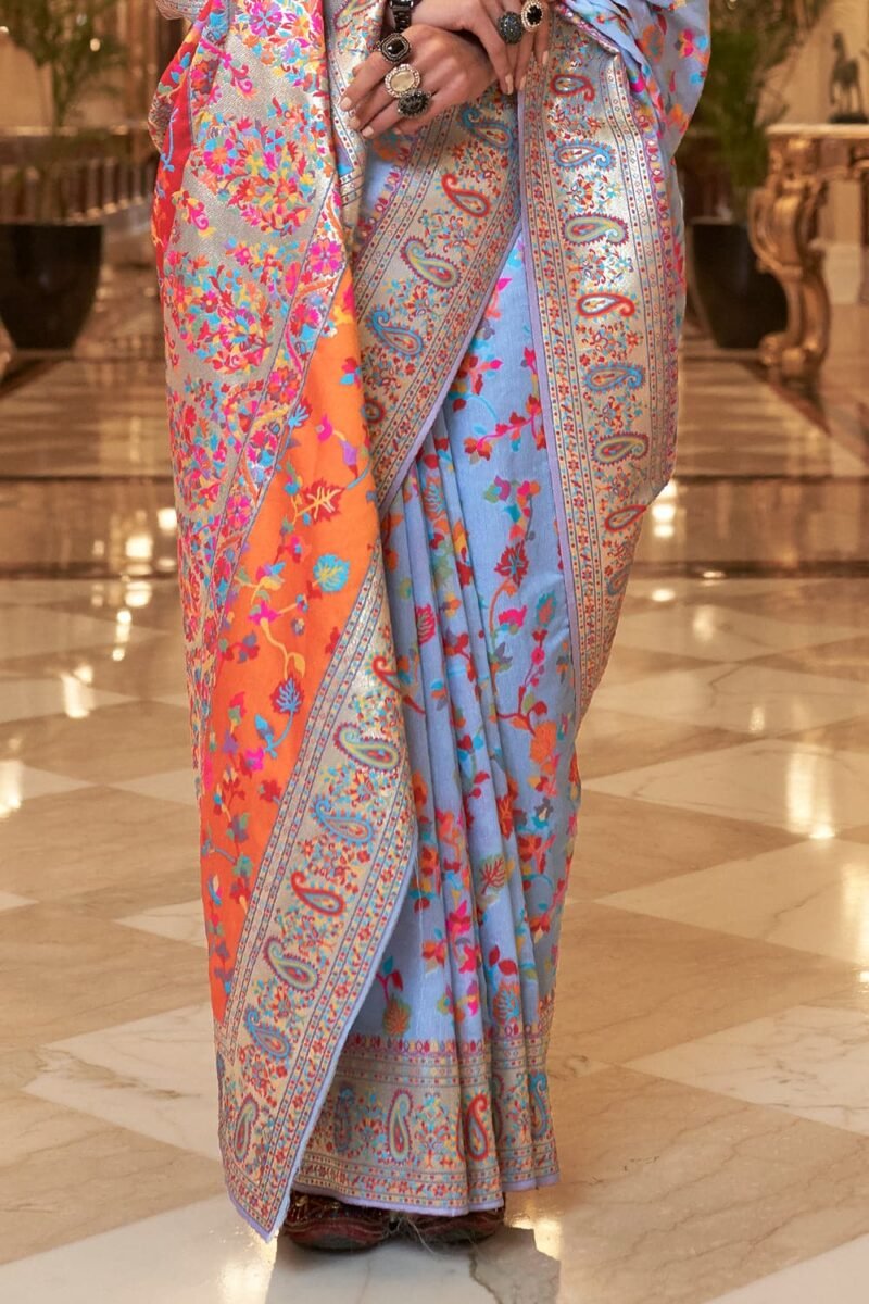 Princess Blue Woven Jamewar Banarasi Saree - Image 2