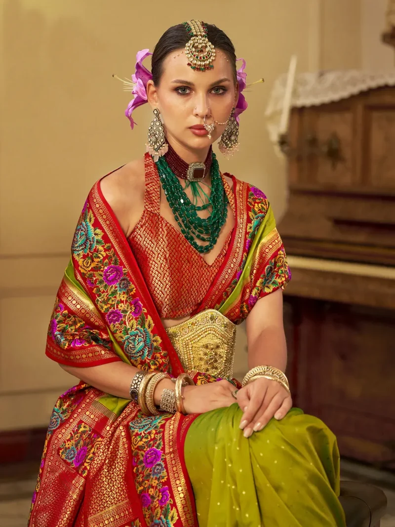 Olive Luxe Poly Viscose Banarasi Silk Saree - Image 4