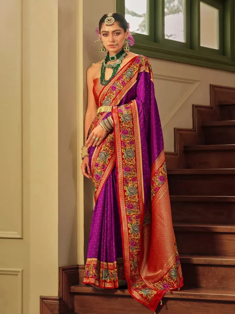 Maroon Luxe Poly Viscose Banarasi Silk Saree - Image 4