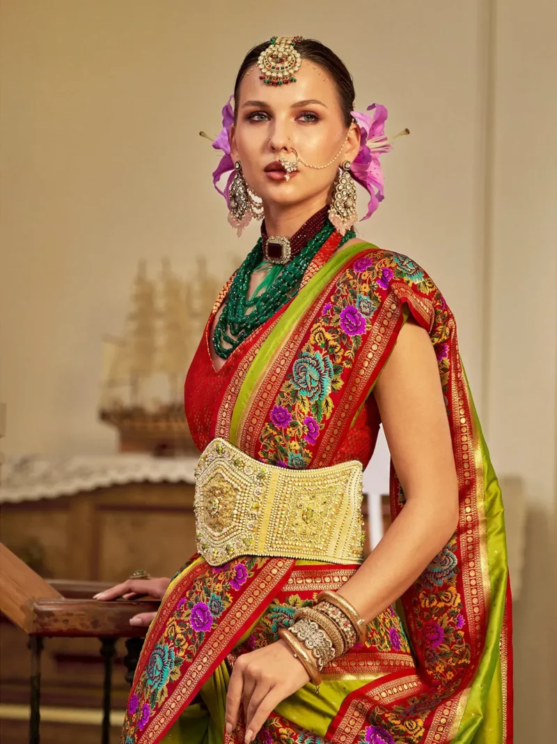 Olive Luxe Poly Viscose Banarasi Silk Saree - Image 2