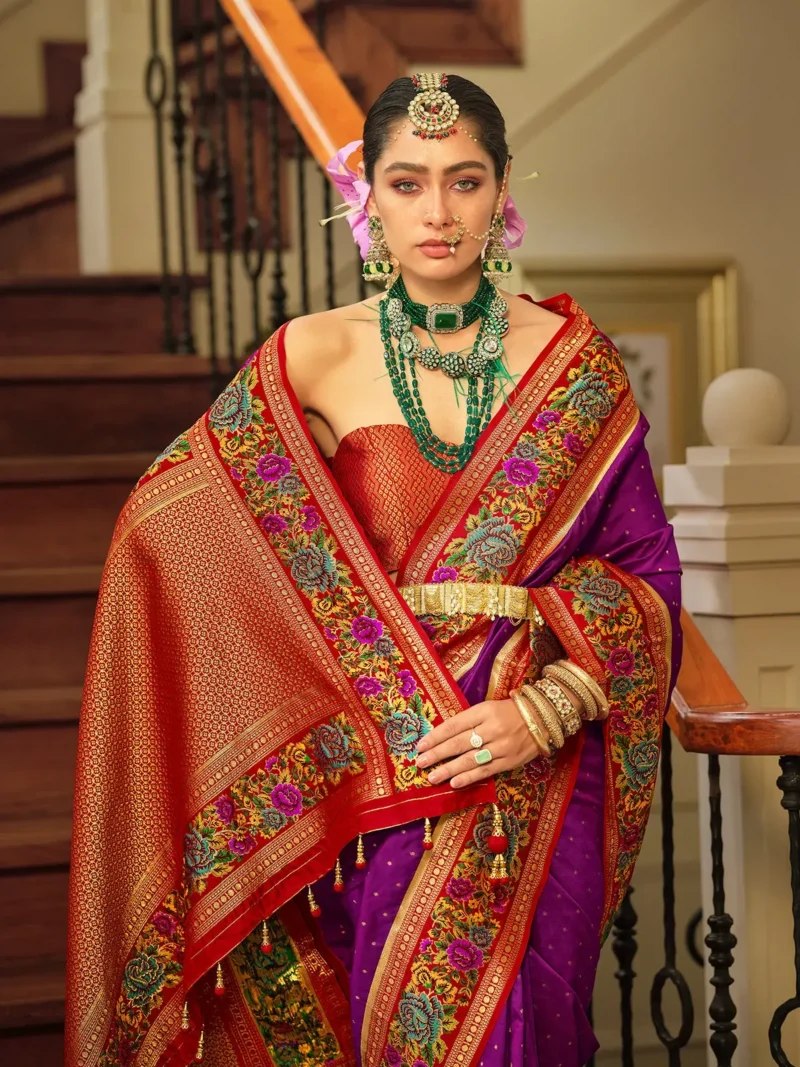 Maroon Luxe Poly Viscose Banarasi Silk Saree - Image 2