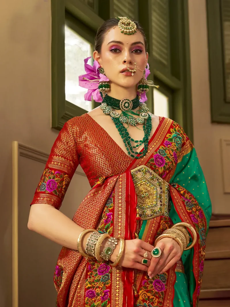 Green Luxe Poly Viscose Banarasi Silk Saree - Image 2