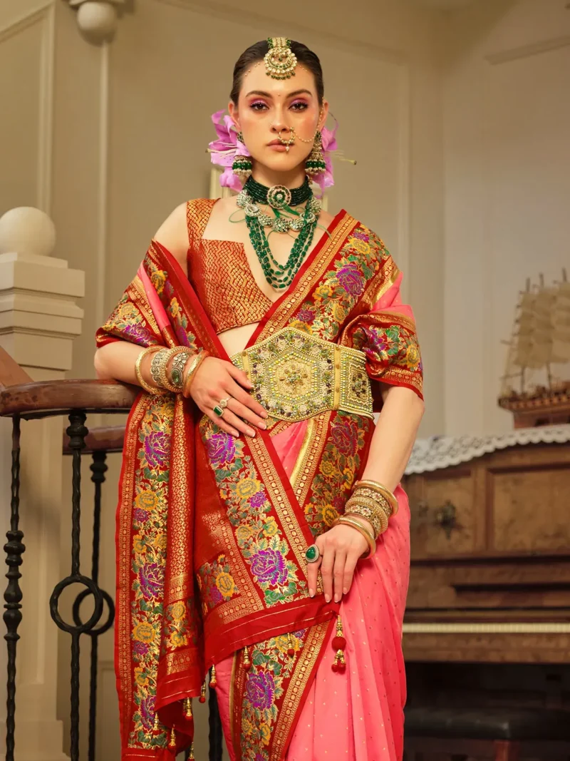 Light Pink Luxe Poly Viscose Banarasi Silk Saree - Image 2