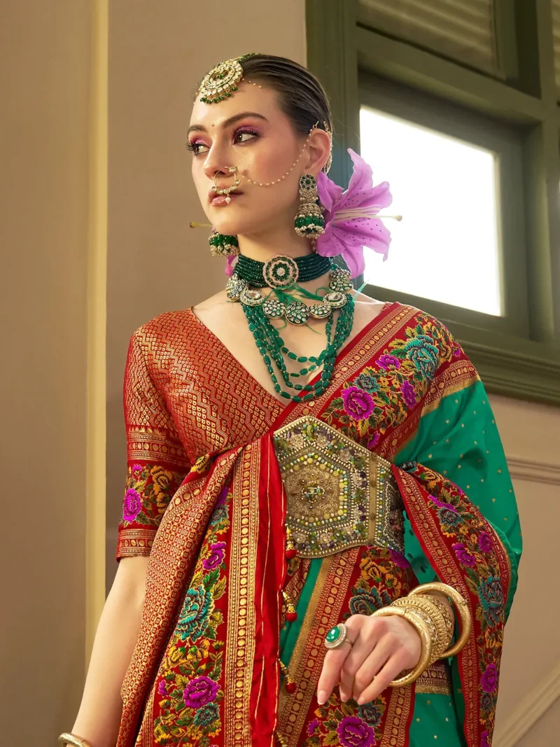 Green Luxe Poly Viscose Banarasi Silk Saree - Image 4