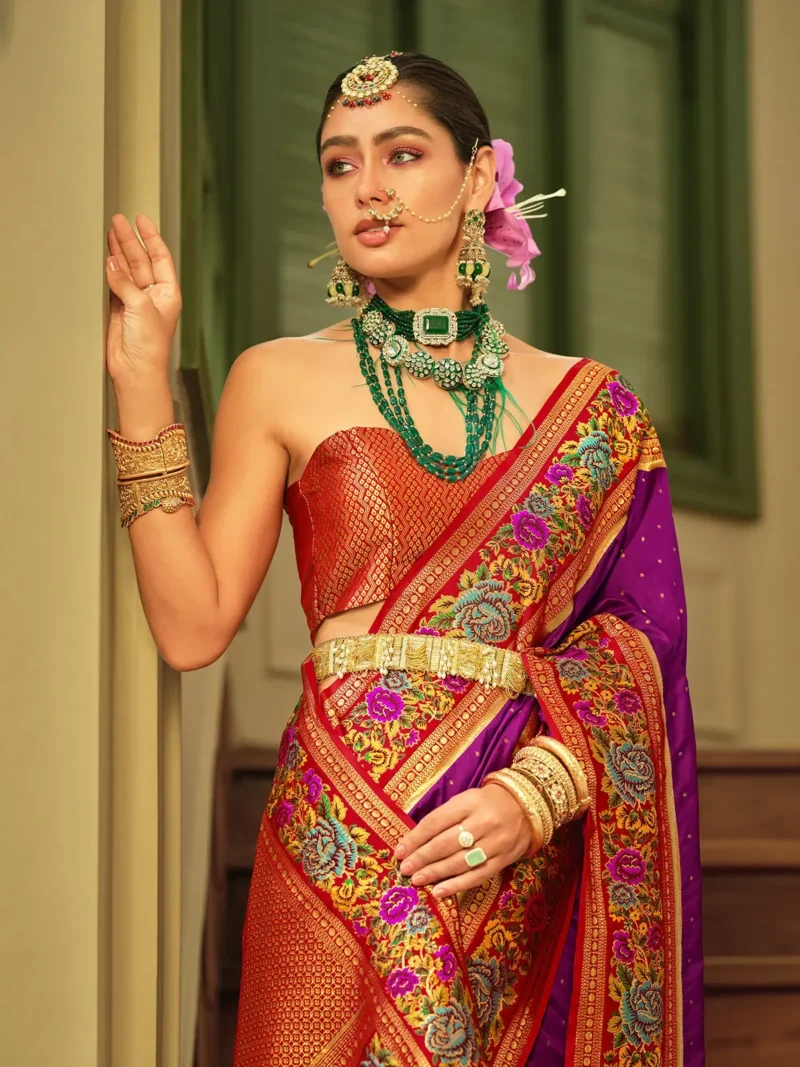 Maroon Luxe Poly Viscose Banarasi Silk Saree - Image 3