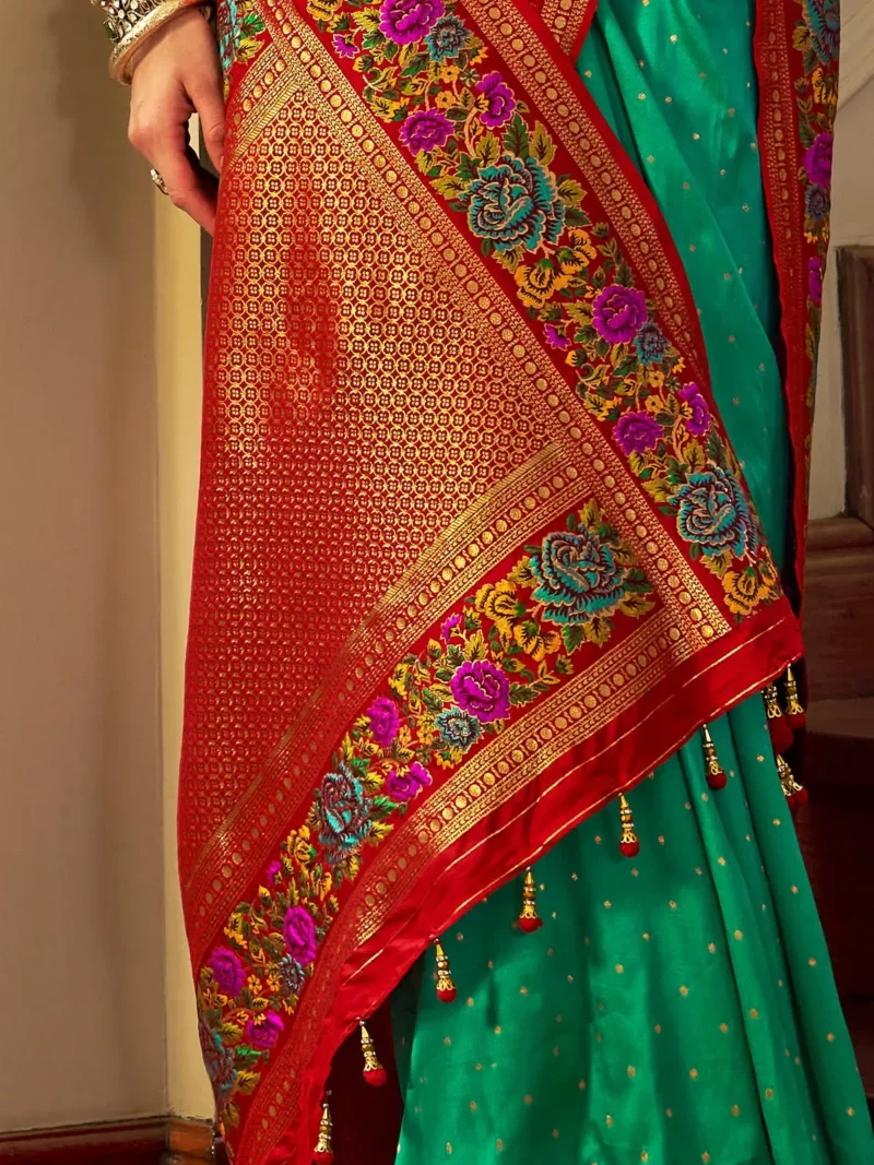 Green Luxe Poly Viscose Banarasi Silk Saree - Image 3