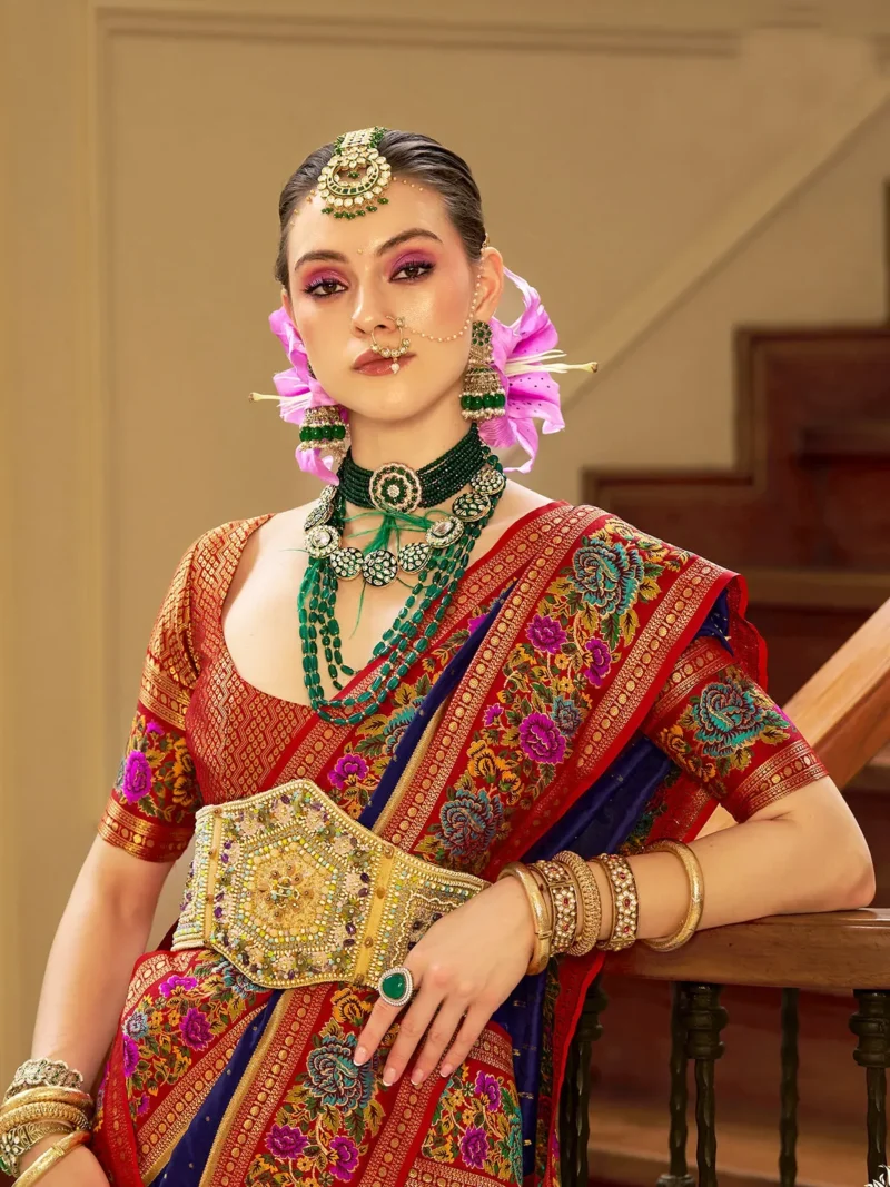 Navy Blue Luxe Poly Viscose Banarasi Silk Saree - Image 2