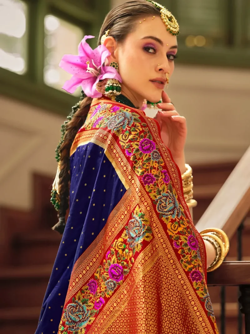 Navy Blue Luxe Poly Viscose Banarasi Silk Saree - Image 3