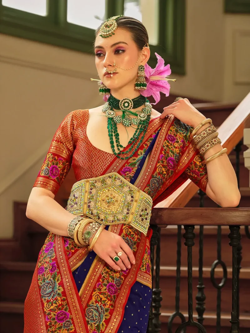 Navy Blue Luxe Poly Viscose Banarasi Silk Saree - Image 4