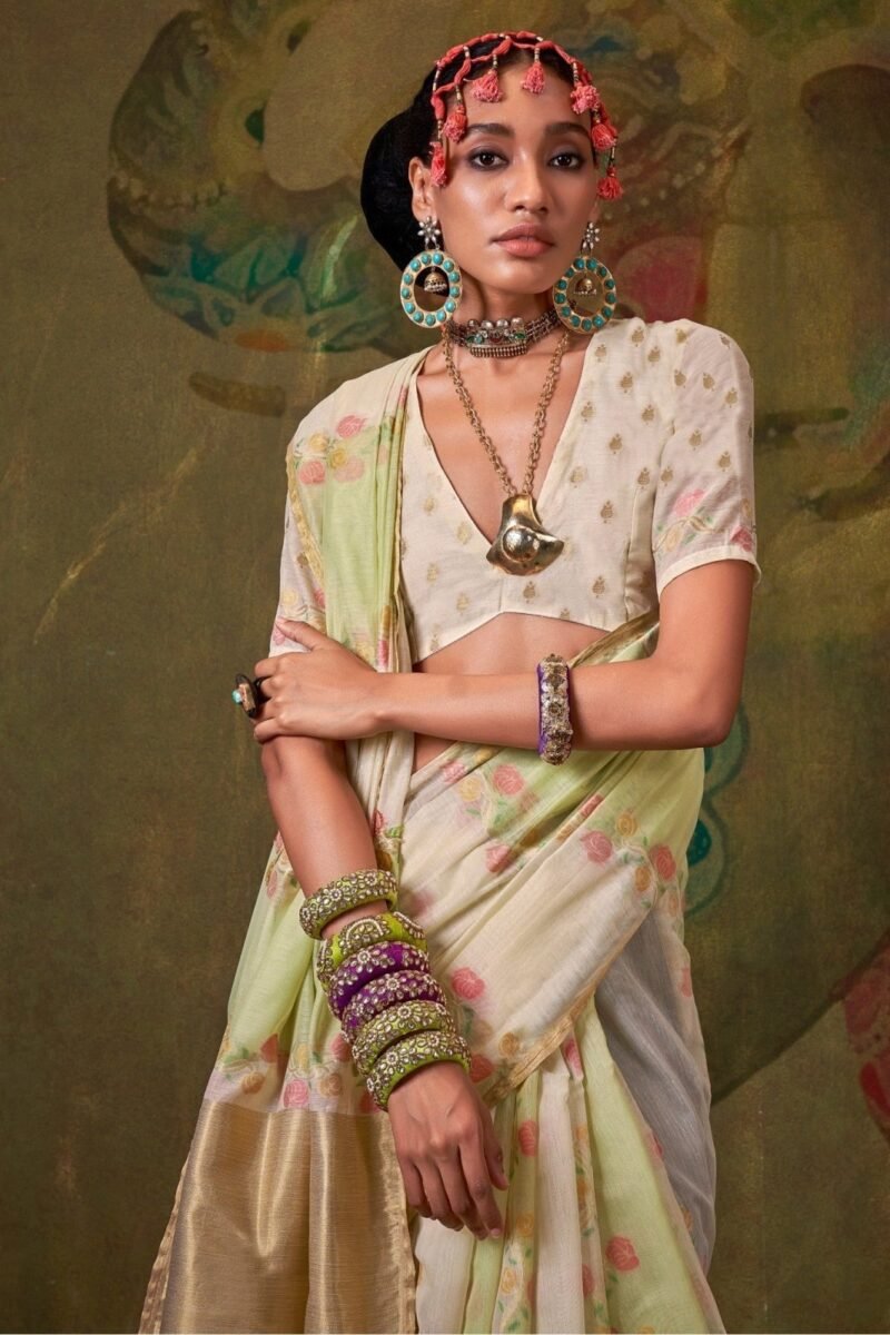 Ivory White Organza Silk Saree - Image 3