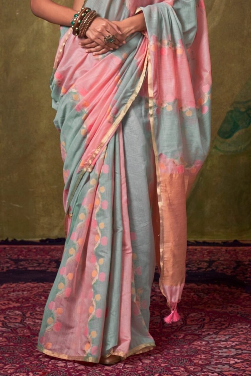 Rose Pink Organza Silk Saree - Image 2