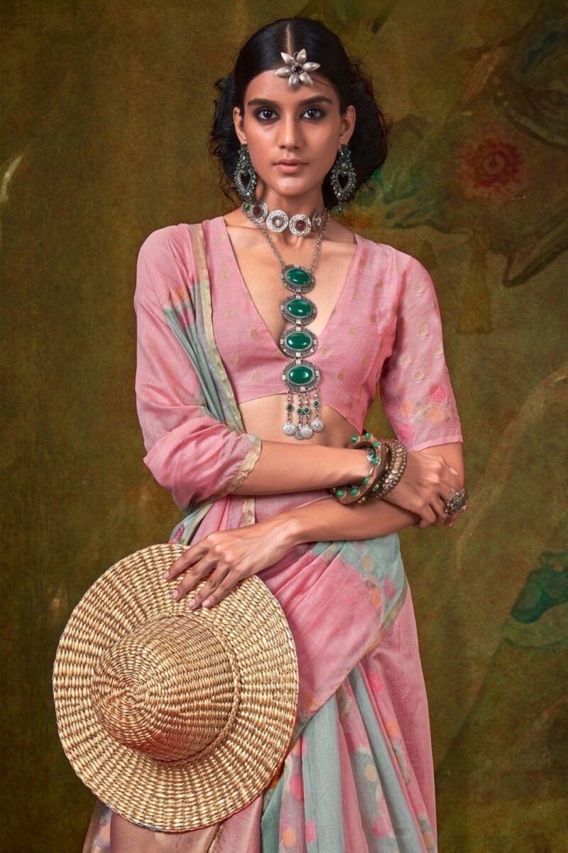 Rose Pink Organza Silk Saree - Image 3