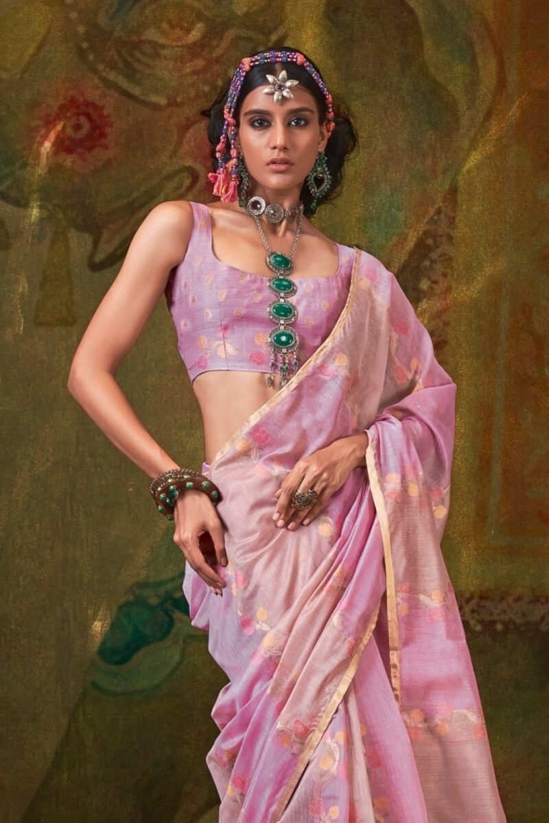Soft Lavender Pink Organza Silk Saree - Image 4