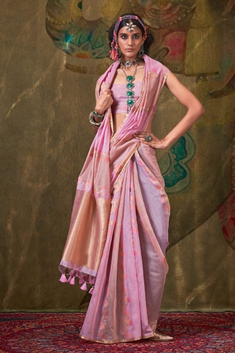 Soft Lavender Pink Organza Silk Saree - Image 3