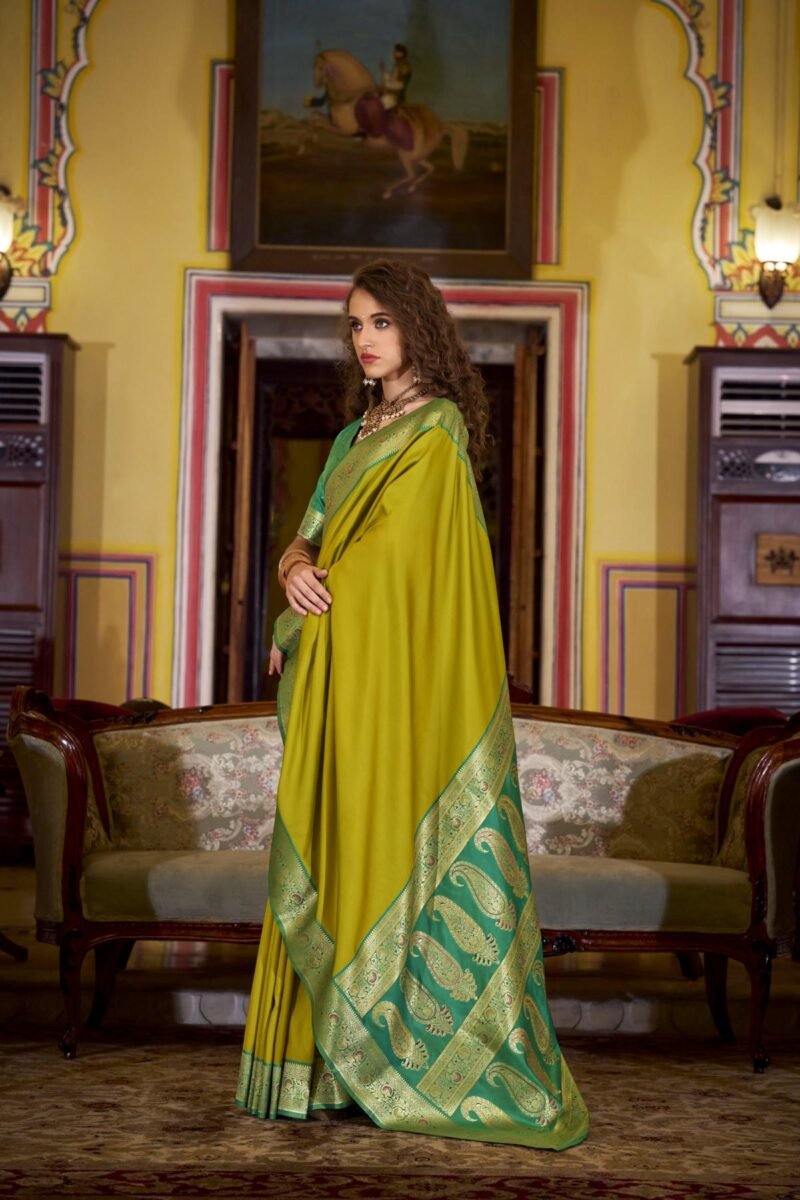Pista Green Luxury Soft Banarasi Silk with Golden Zari Grandeur Saree - Image 5