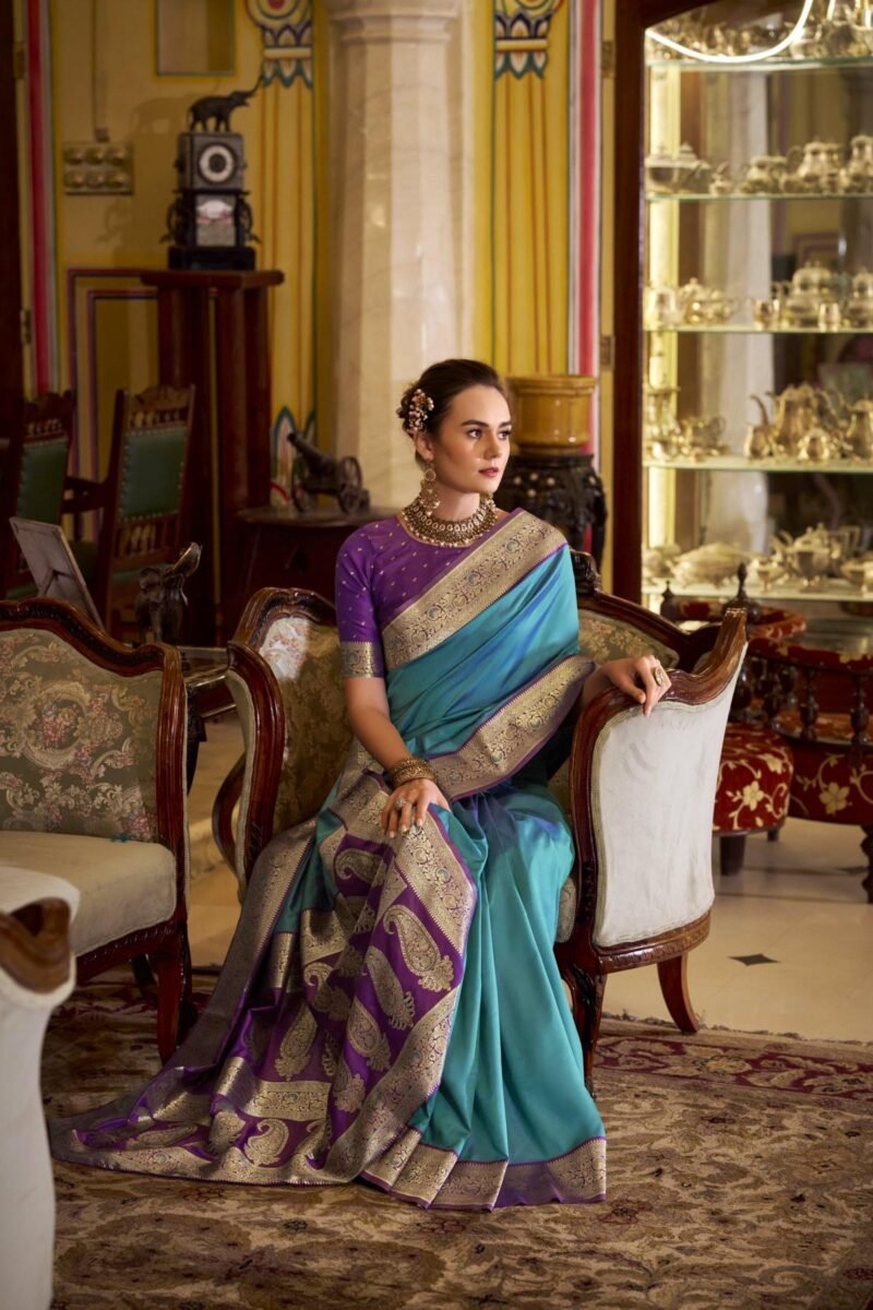 Blue Luxury Soft Banarasi Silk with Golden Zari Grandeur Saree - Image 2
