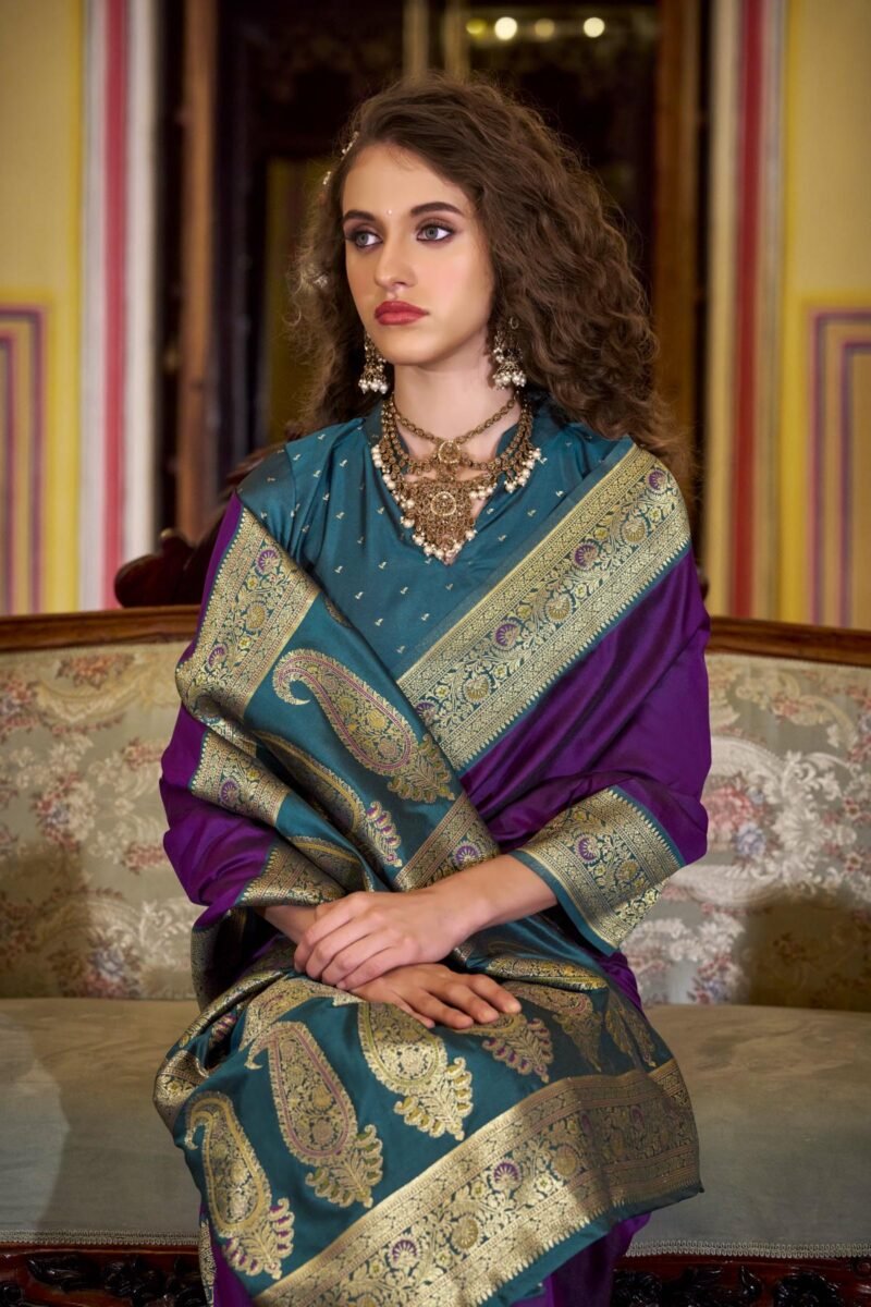 Purple Luxury Soft Banarasi Silk with Golden Zari Grandeur Saree - Image 4