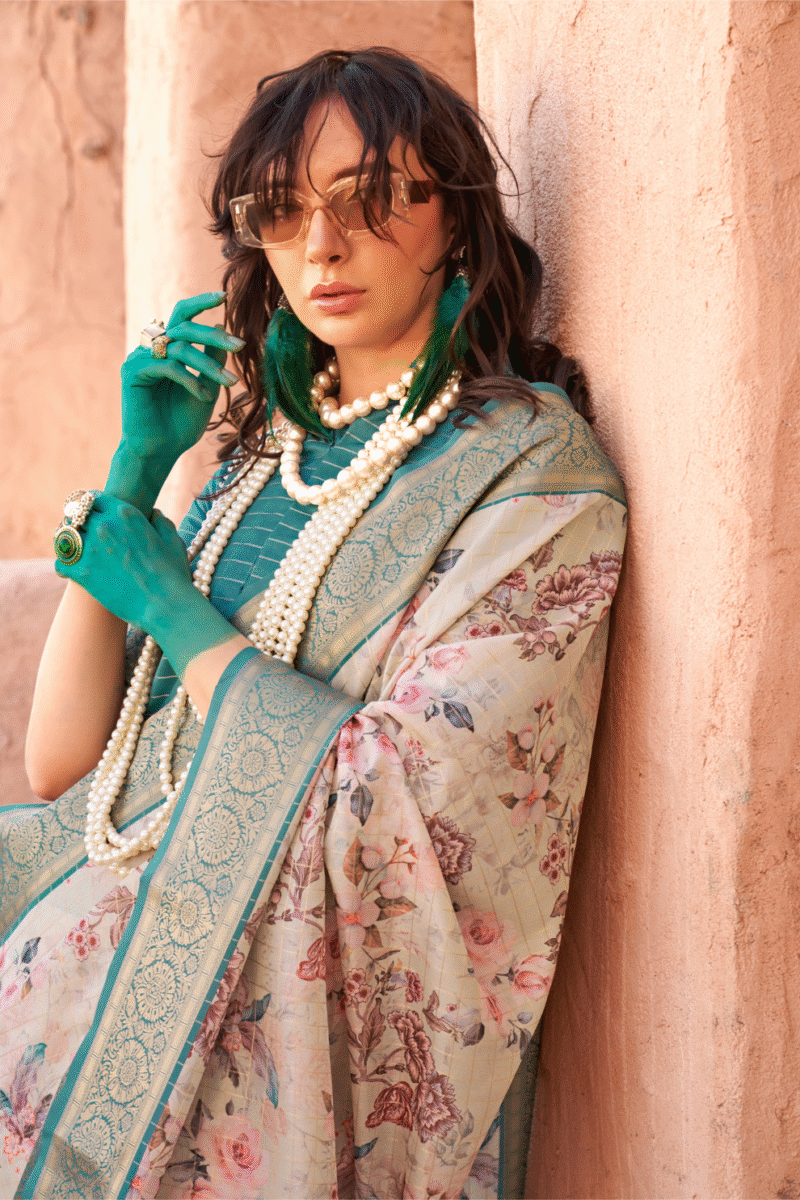 Multicolor Zari Woven Printed Georgette Saree - Image 4