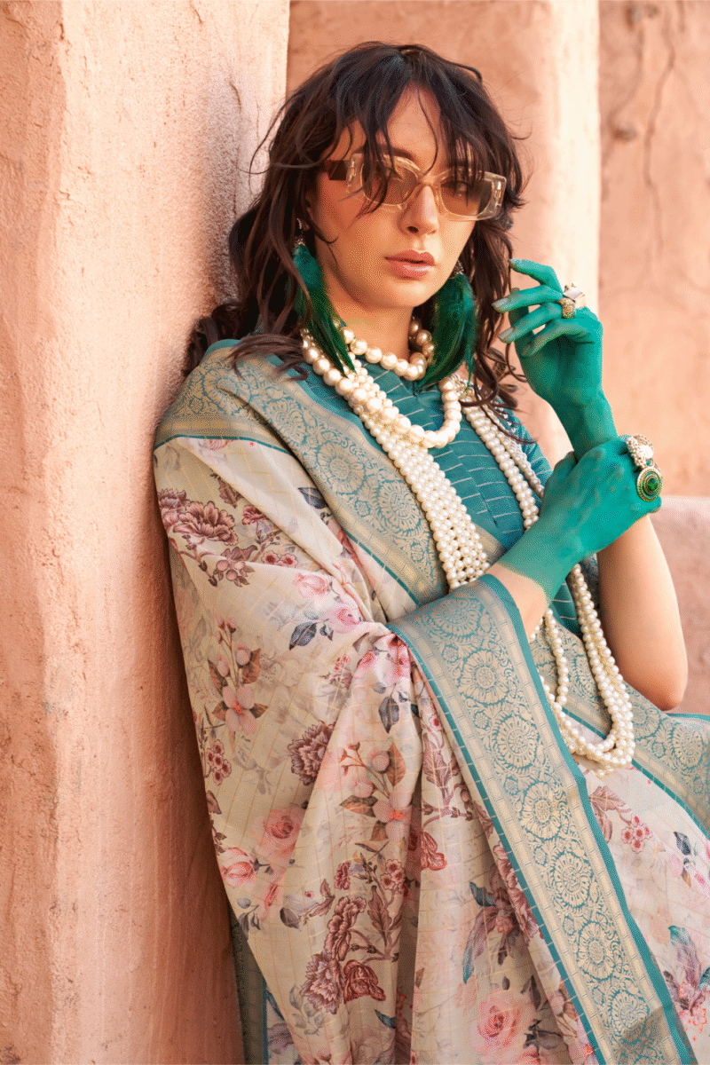 Multicolor Zari Woven Printed Georgette Saree - Image 3