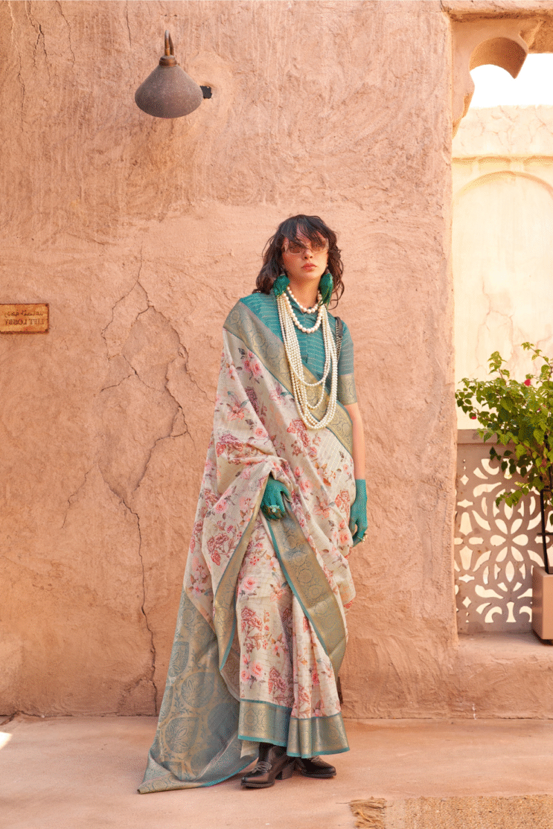 Multicolor Zari Woven Printed Georgette Saree - Image 2