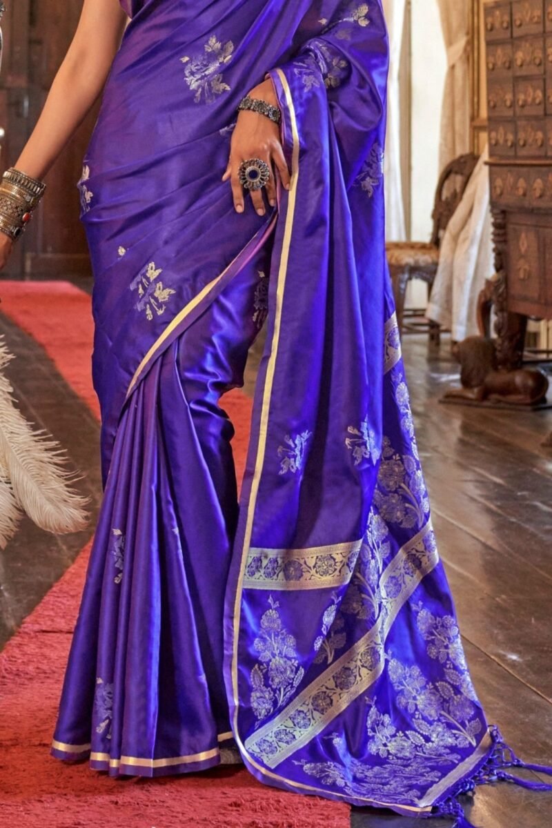 Royal Purple Banarasi Satin Silk Saree - Image 3