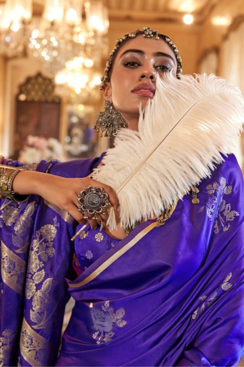 Royal Purple Banarasi Satin Silk Saree - Image 2